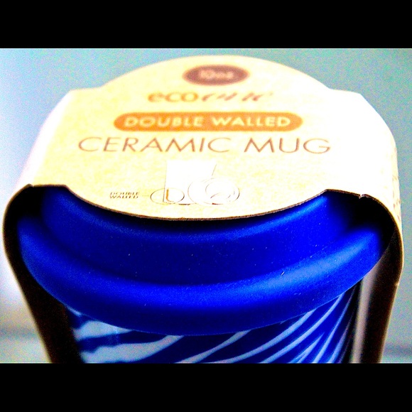 ECO ONE REUSE ME TRAVEL MUG ZEBRA ROYAL BLUE SILICON LID COFFEE 10 OZ - Picture 2 of 5